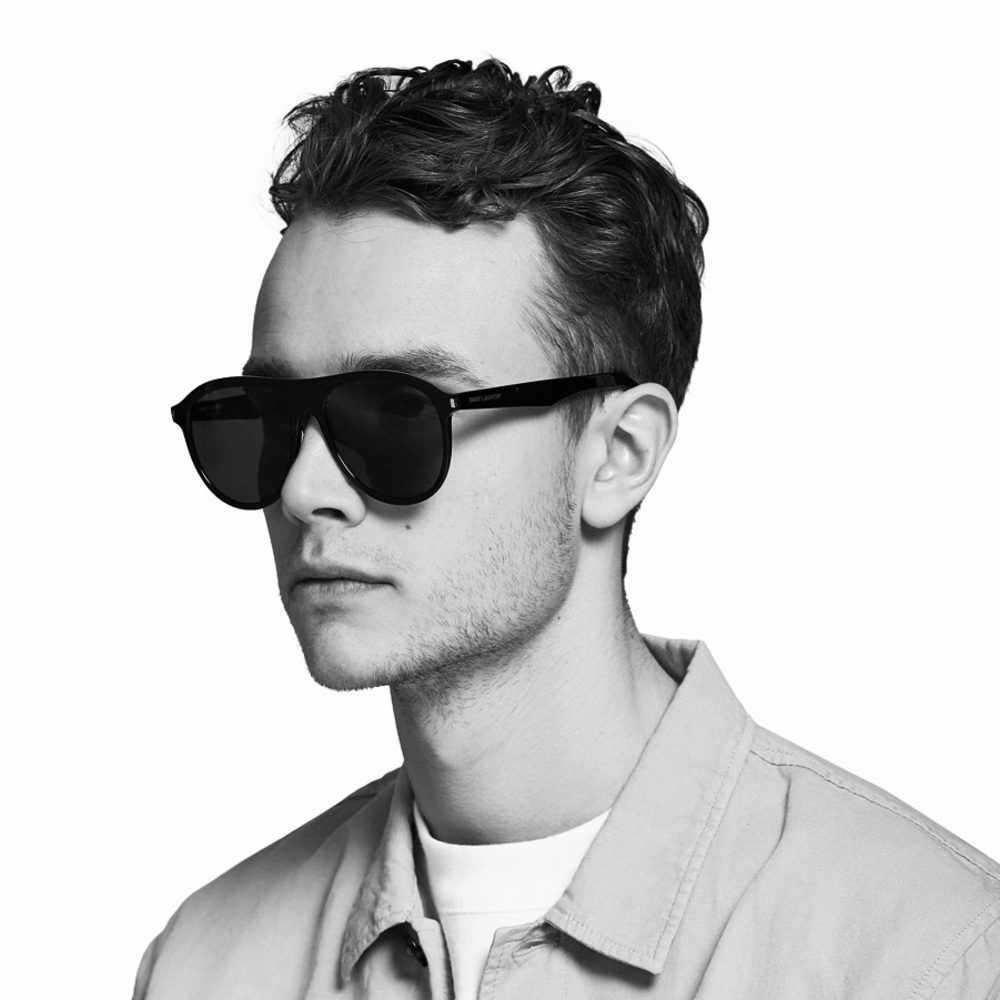 SAINT LAURENT SL 432 SLIM Striped Havana/Green Pilot Unisex Sunglasses